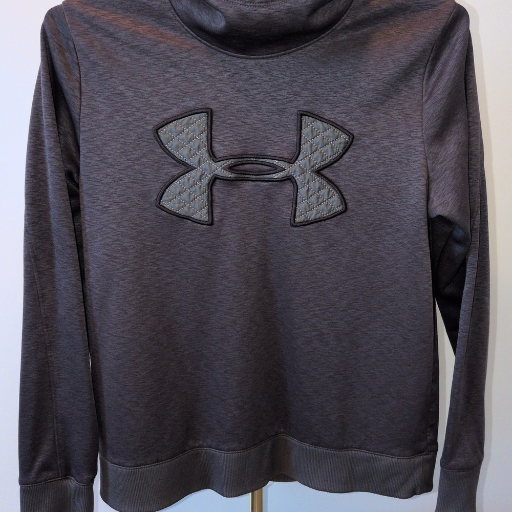 Under Armour Hoodie Women Small Gray ColdGear Quilted Logo Space Dye Cowl Neck